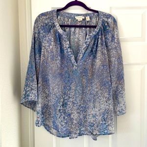 100% Silk peasant style watercolor pattern blouse